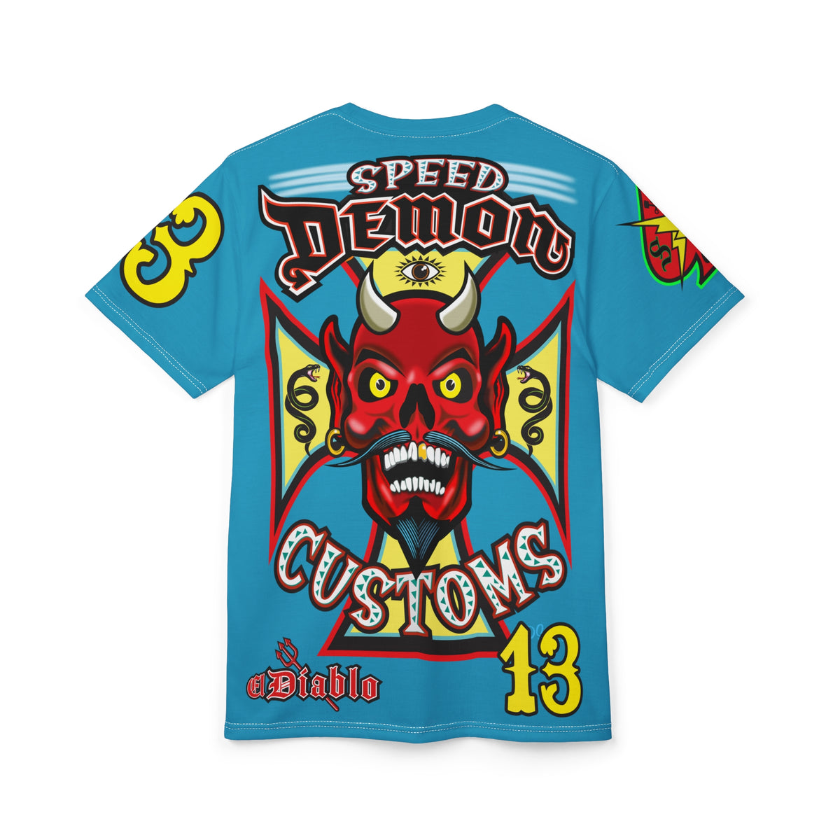 Speed Demon Custom Hell Fire HiViz Unisex Tee - Bold Graphic Harley Enthusiast Super T