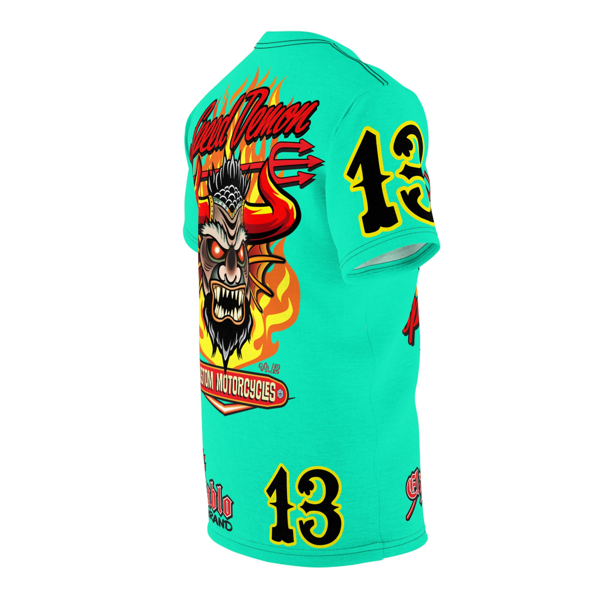 Speed Demon Customs Teal HiViZ Super Tee — Extreme Edgy Graphics - Bad Attitude Custom Biker Riding Gear