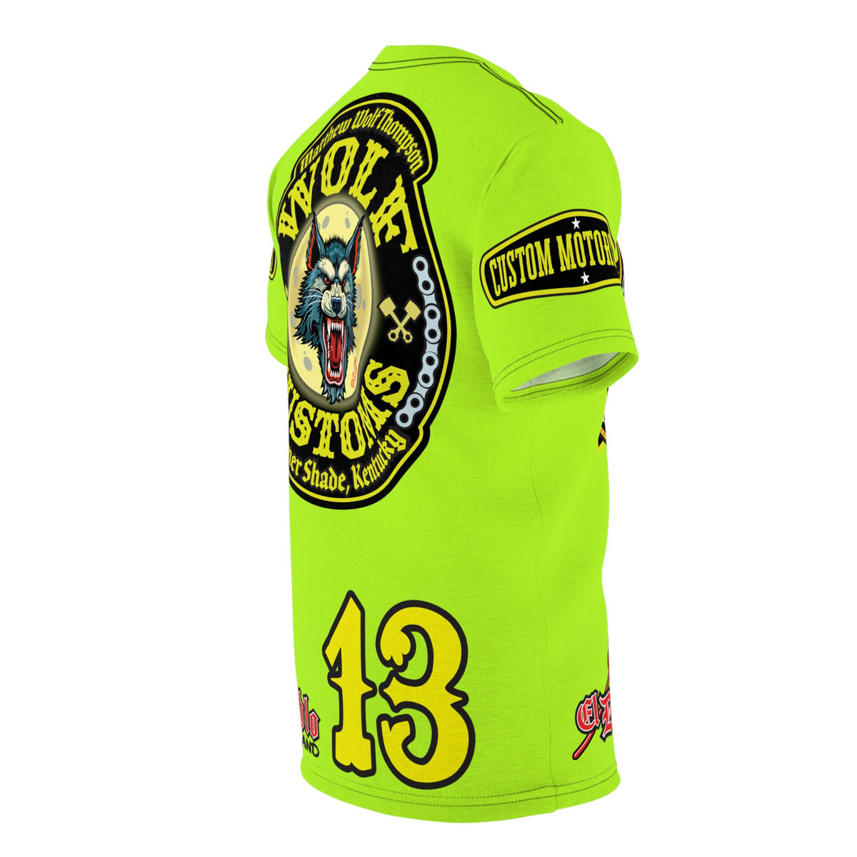 VERY SPECIAL MWT Wolf Customs Lumina Green XL HiViZ Graphics Super Tee —  The Best Biker Riding Tee EVER !!!