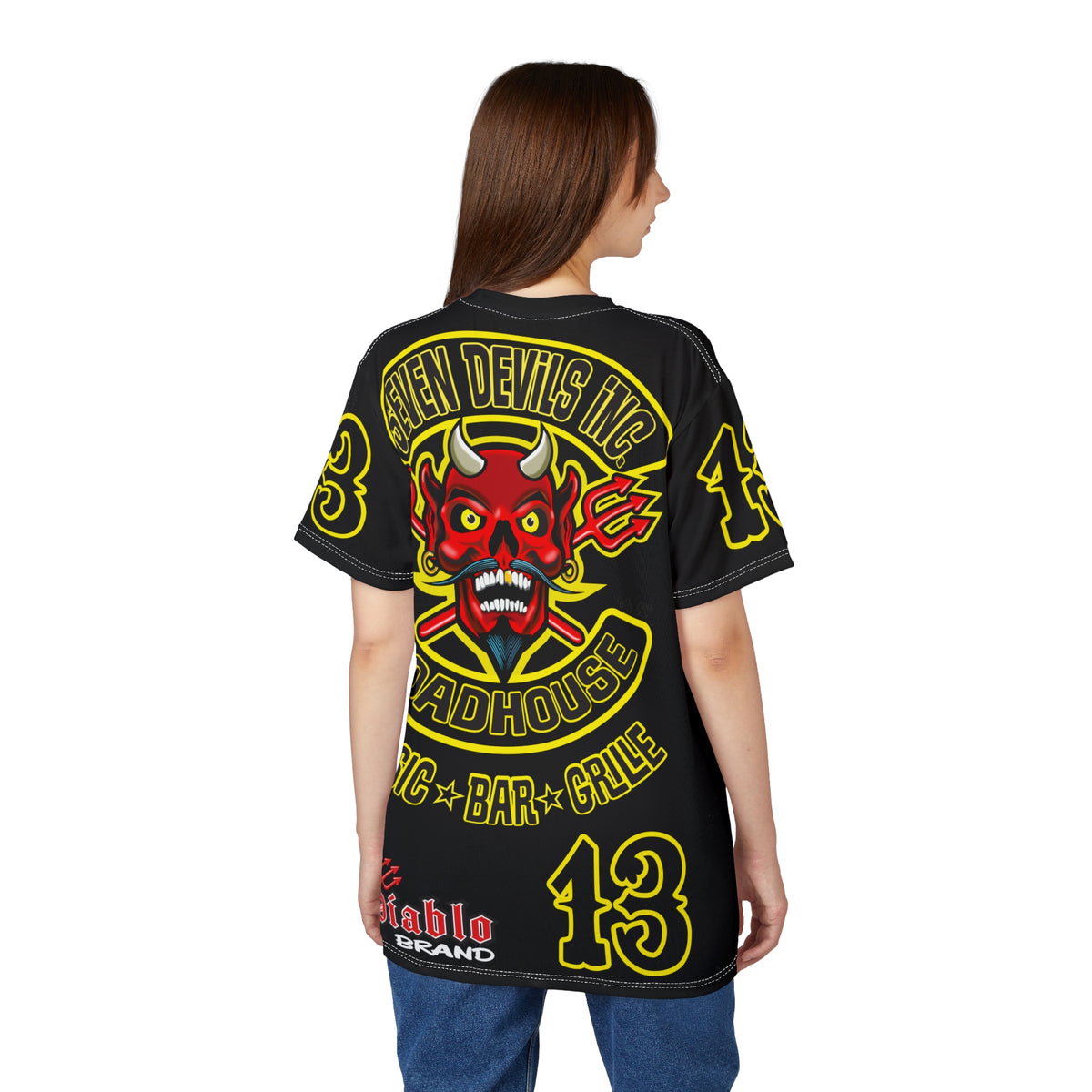 Seven Devils Inc. Roadhouse Black on Black Super Tee — Extreme Edgy Graphics - Bad Attitude Custom Biker Riding Gear