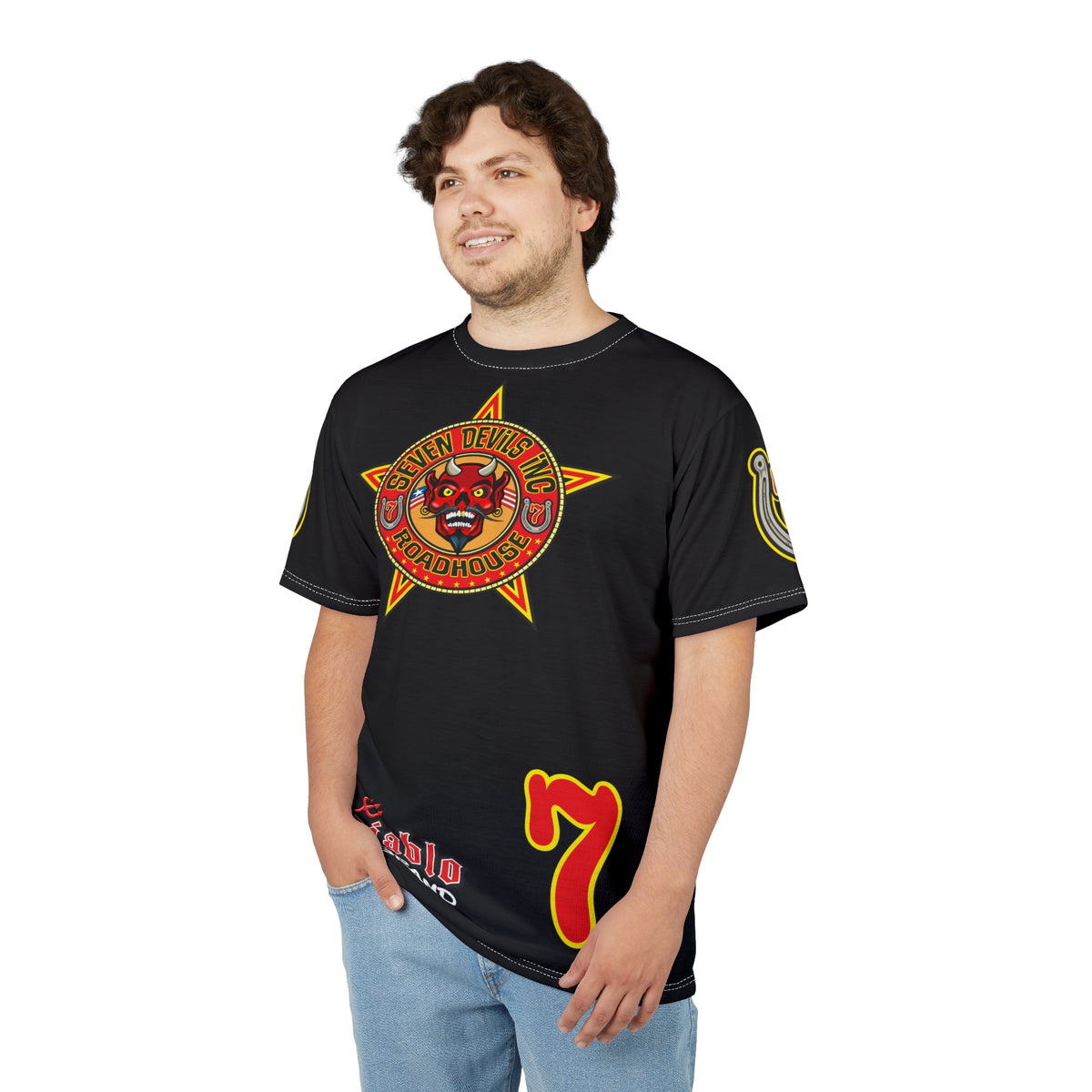 SRT Seven Devils RoadHouse Custom Super Riding Tee - Retro Devil Style Graphic Style