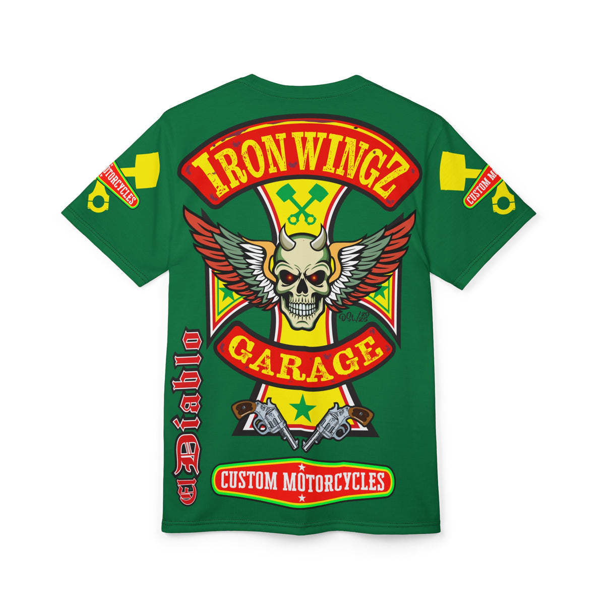 Iron Wingz Garage HiViz Super Tee, Rockabilly Style Shirt, Badass Fashion Top, Perfect Gift for Bikers