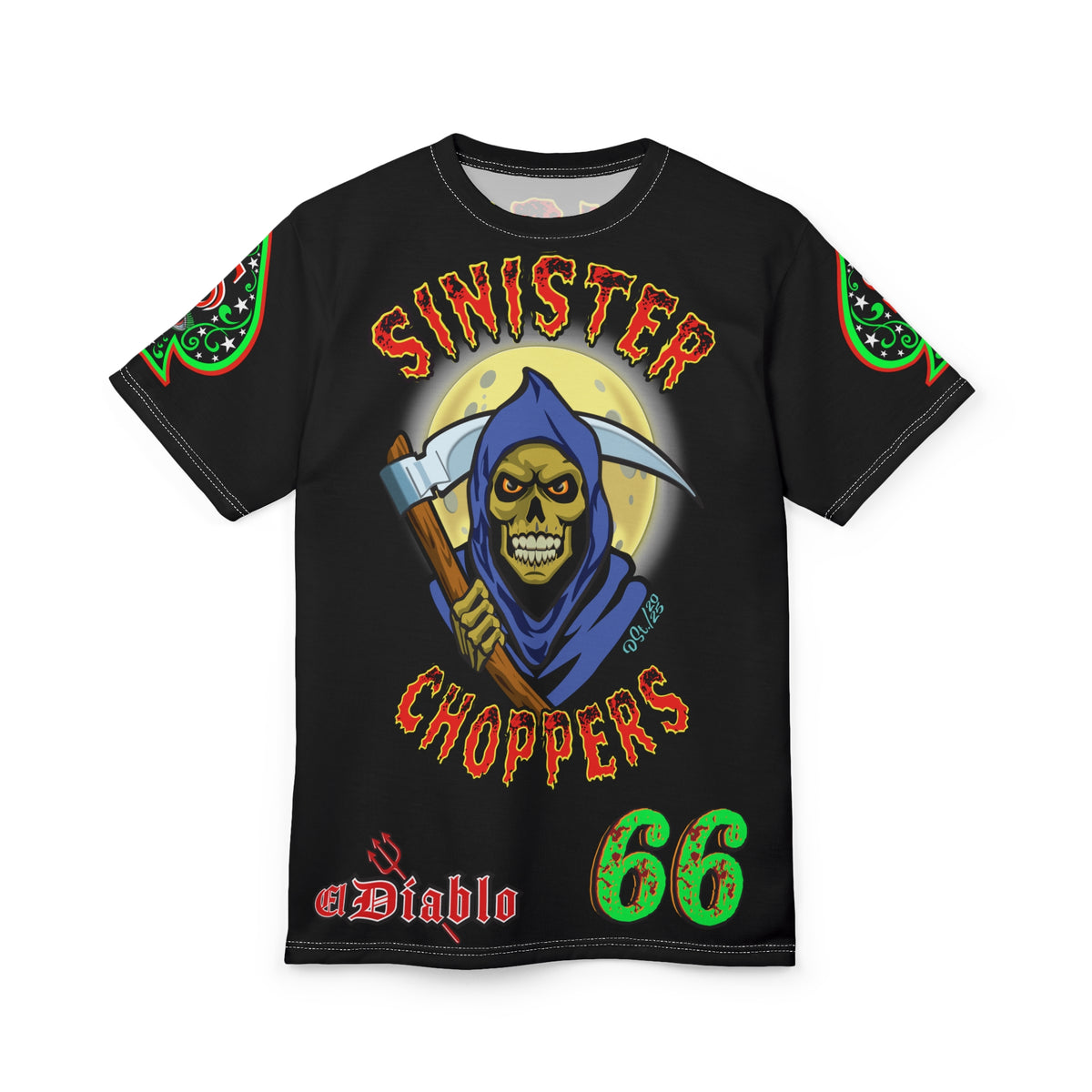 Sinister Choppers Reaper Super Tee - Gothic Graphic T-Shirt for Motorcycle Riders
