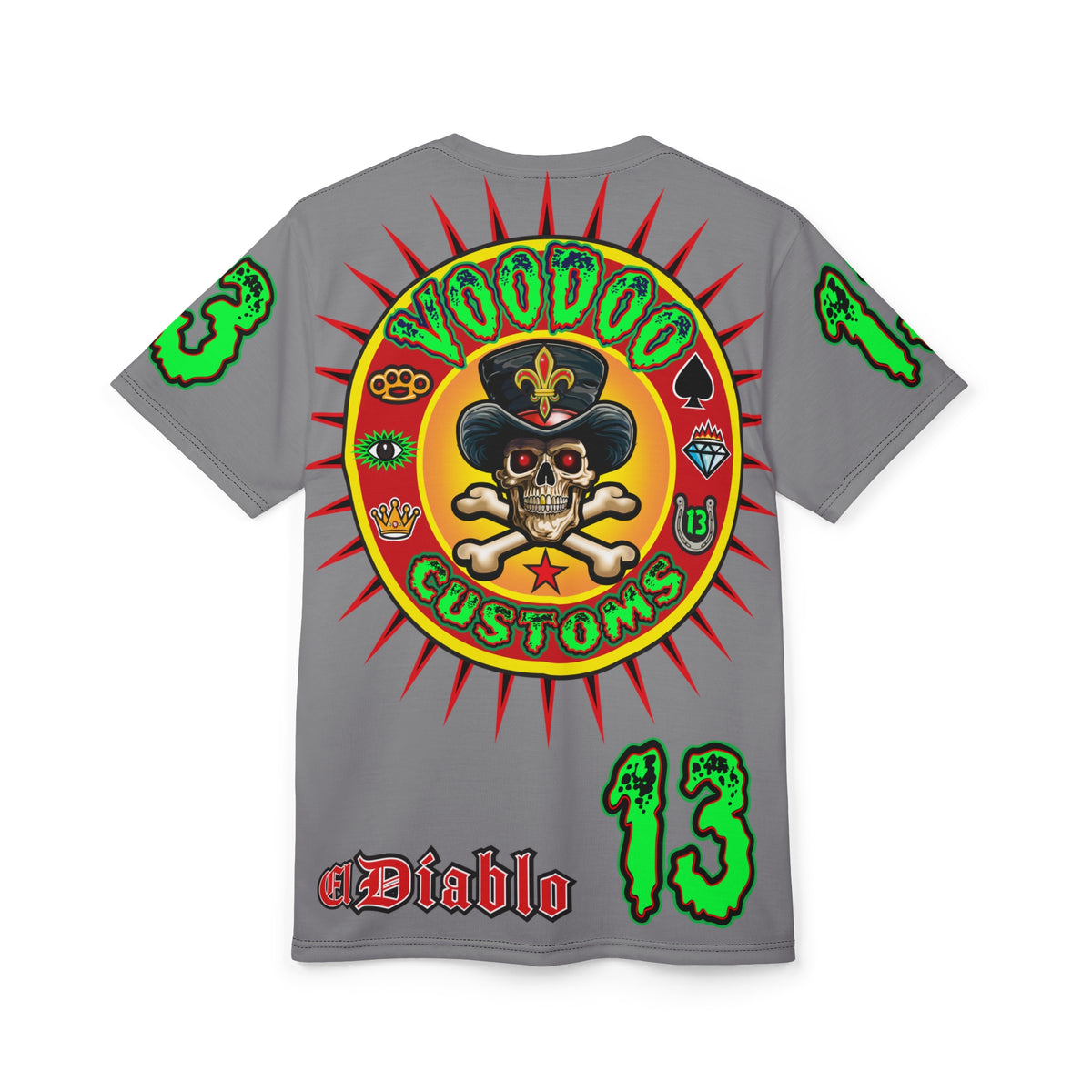 Voodoo Lucky 13 Motorcycles HiViz Grey Ghost Super Tee, Unique Graphic Tee, Custom Riding Apparel