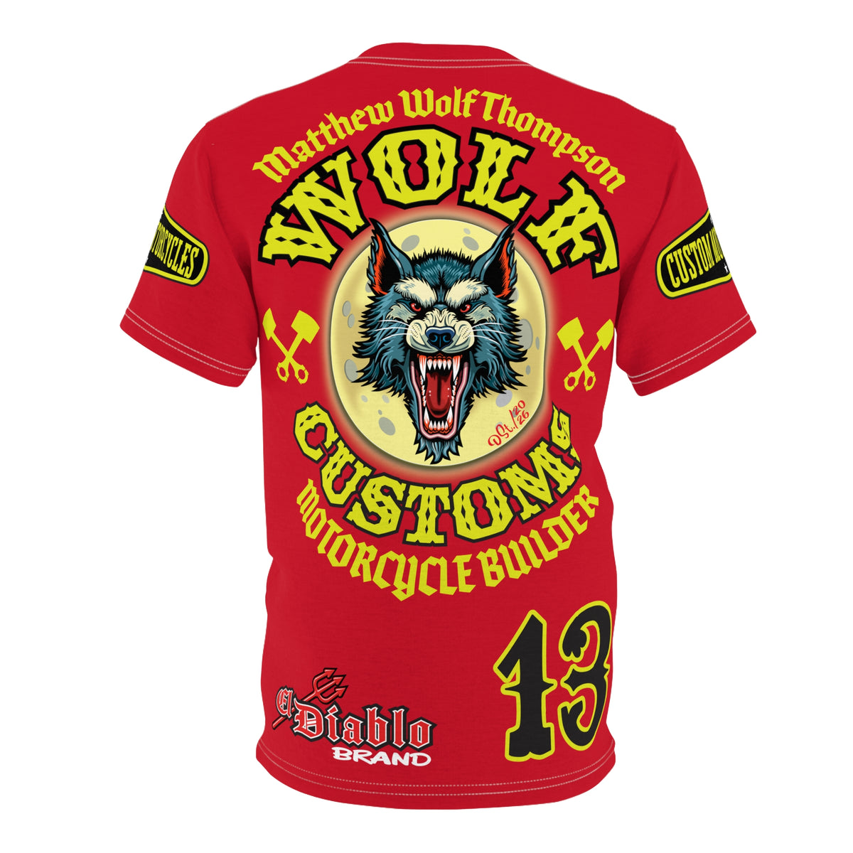 MWT Wolf Customs 13 Black & Lumina Graphics -- Super Riding Tee — Retro Motorcycle Club Shirt, The Best Biker Riding Tee EVER !!!