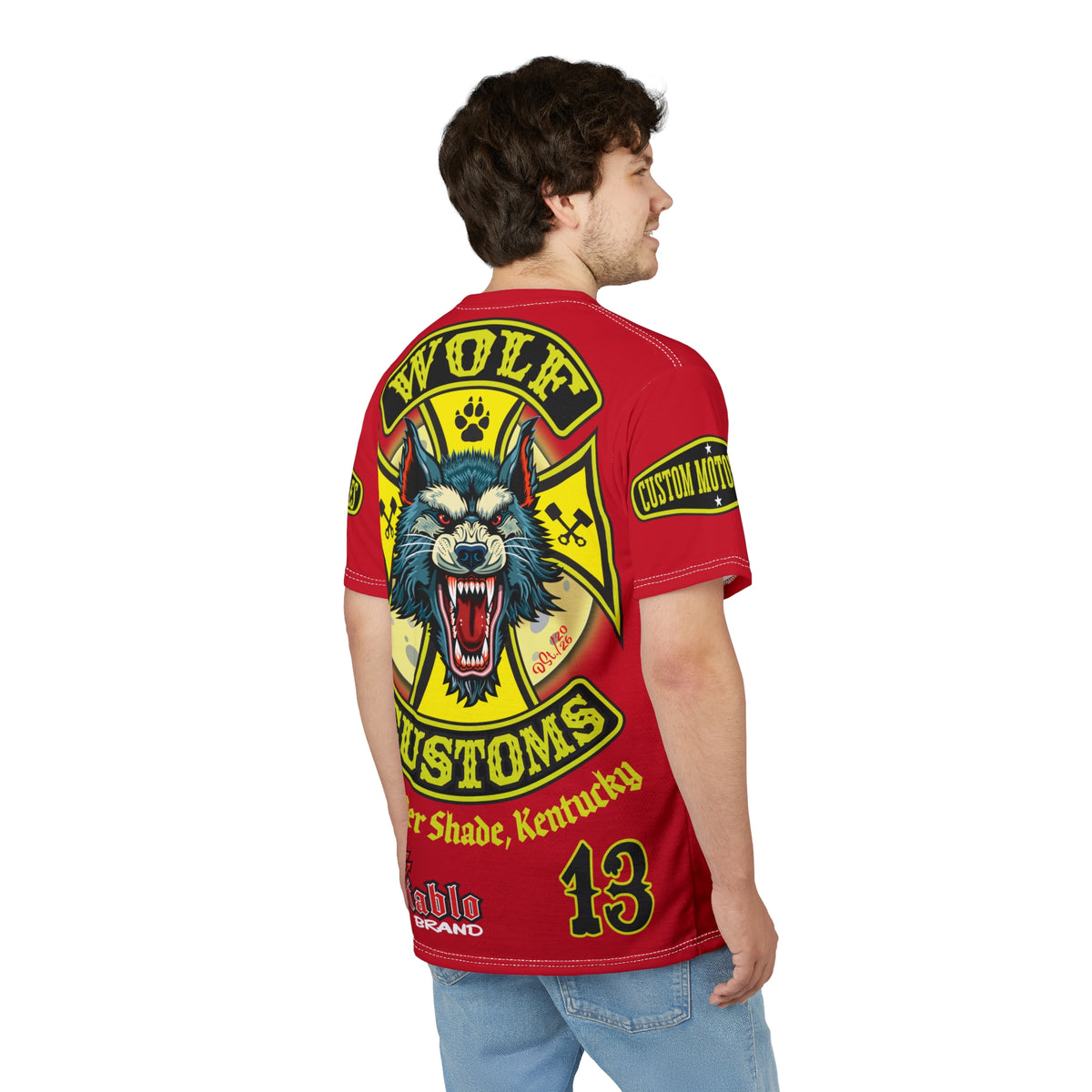 MWT Wolf Customs 13 Black & Lumina Graphics -- Super Riding Tee — Retro Motorcycle Builder Shirt, The Best Biker Riding Tee EVER !!!