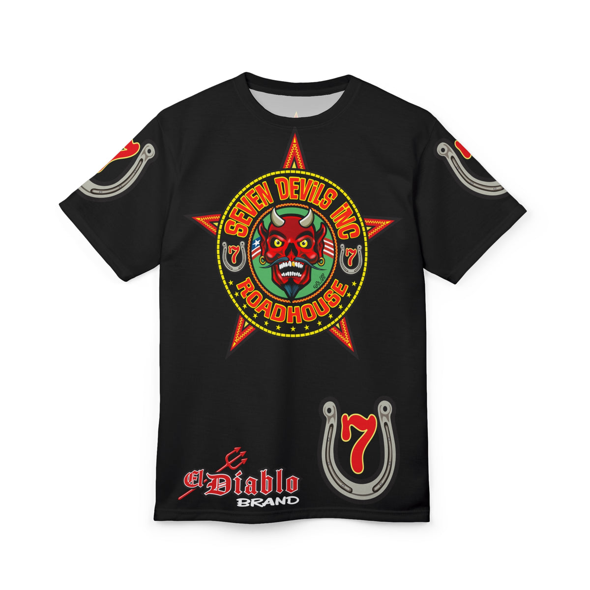 Seven Devils Road House (LIMITED EDITION) Custom Super Riding Tee - Retro Devil Style Graphic Style