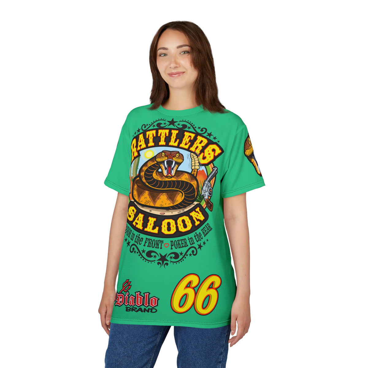 Rattlers Saloon Diamondback Logo Tee — Vintage Biker Route 66 Graphic Shirt