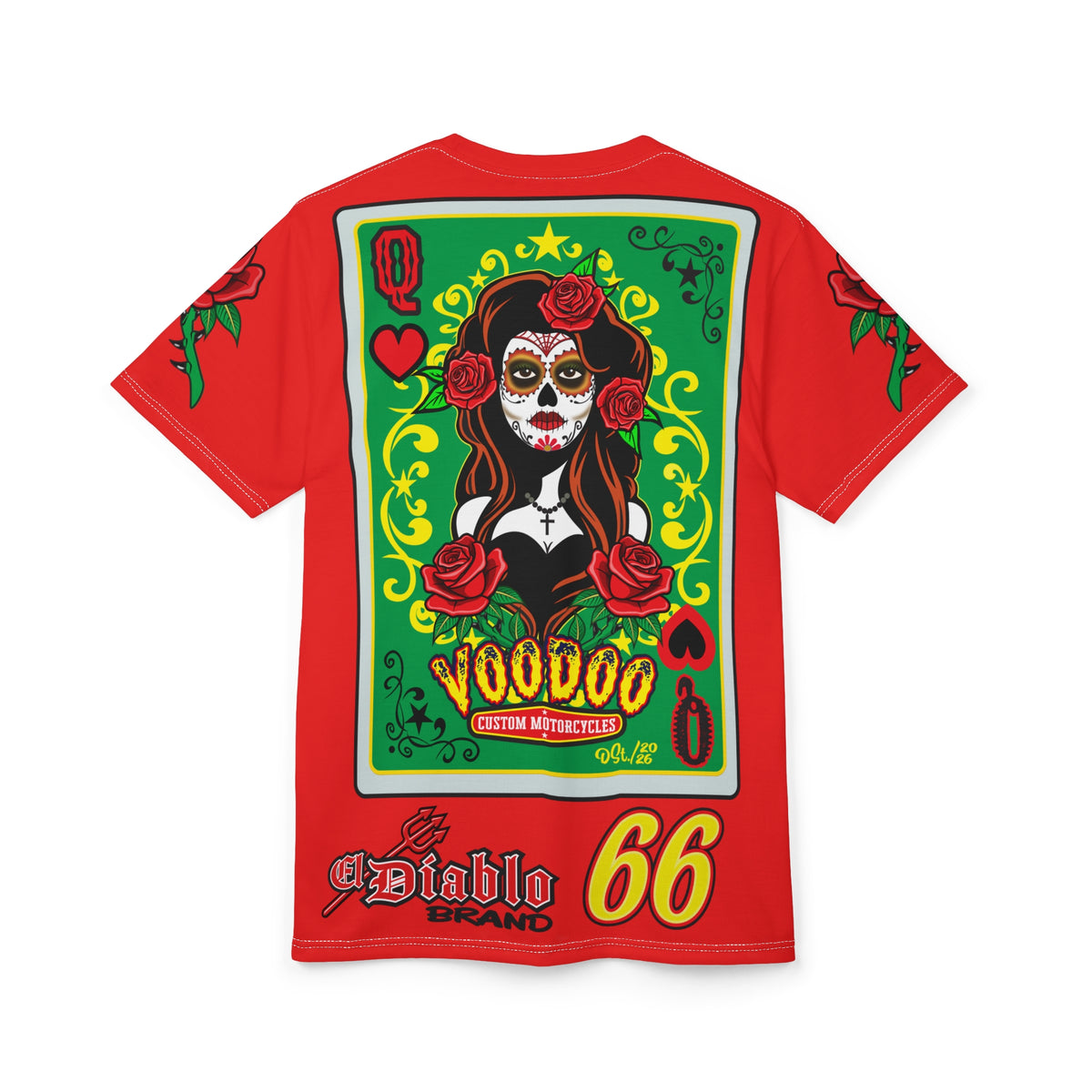 Voodoo Custom Motorcycles Tee — Queen of Hearts  Graphic Riding Super Tee
