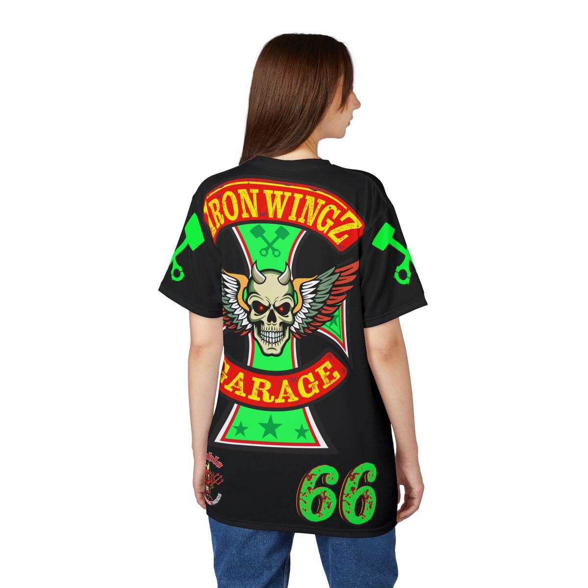 Iron Wingz Custom Motorcycles Super Tee - Badazz Harley Riding HiViz Tee