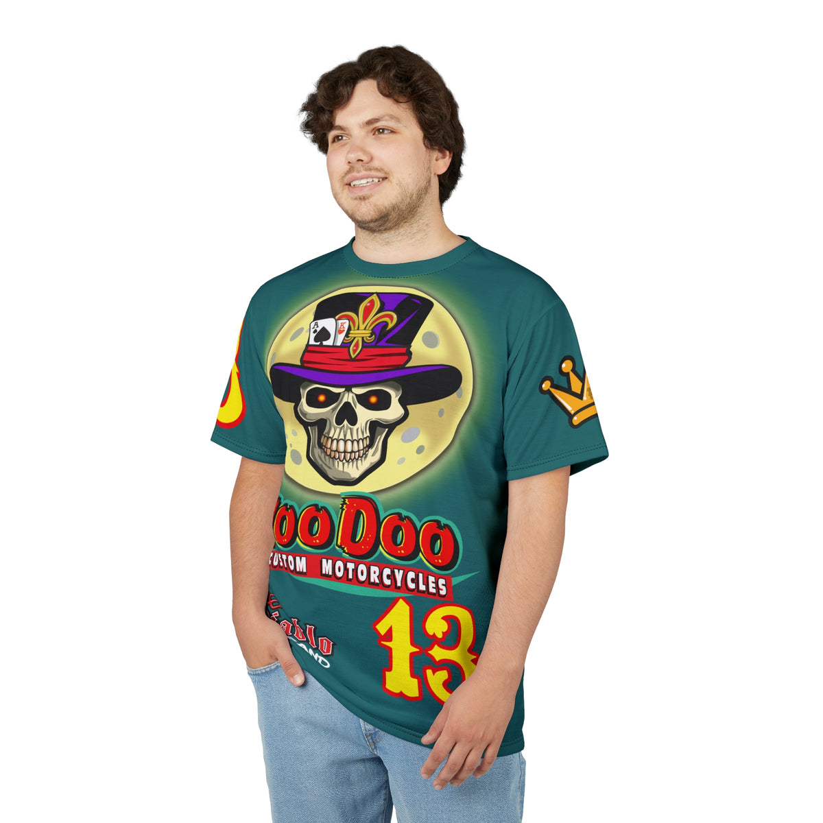 VooDoo Custom Motorcycles Mariana Blue HiViz Graphics Biker Tee