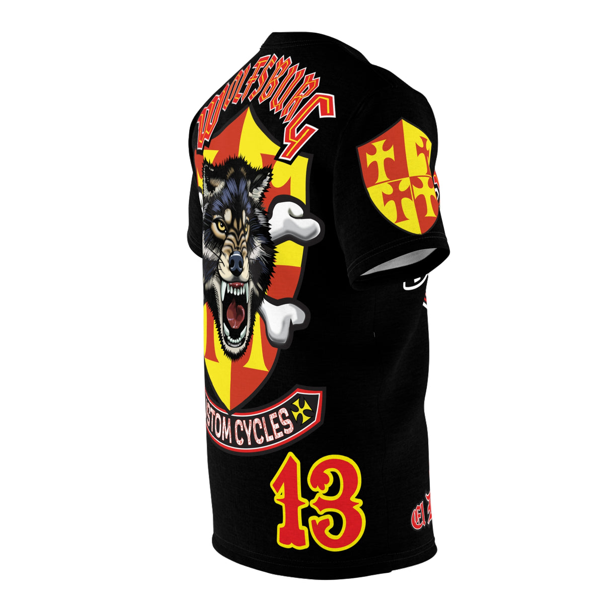 Wolfsburg Custom Cycles Super Tee - Edgy Biker Wear, Badass Gear with High Visibility Graphics