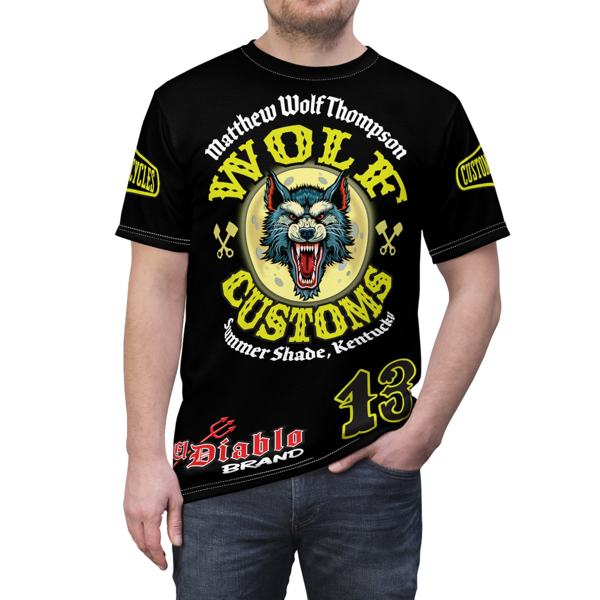 MWT Wolf Customs 13 Black & XL Graphics- Super Riding Tee — Retro Motorcycle Club Shirt, The Best Biker Riding Tee EVER !!!
