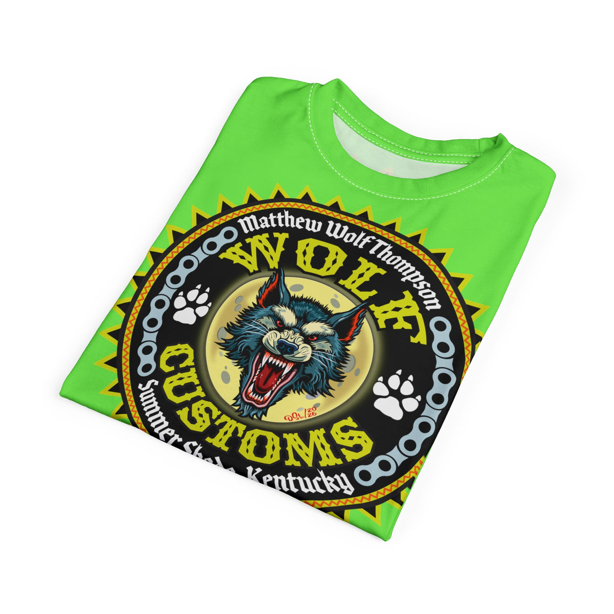 Very Special MWT Wolf Customs HiViZ Graphic Super Tee — Retro Motorcycle Club Shirt, The Best Biker Riding Tee EVER !!!