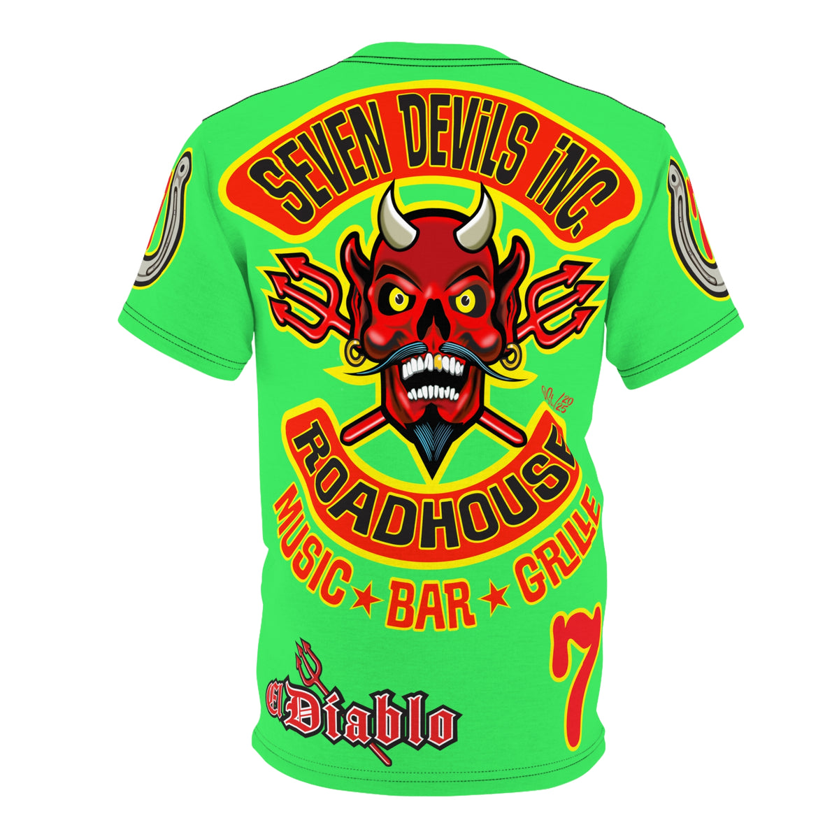 Very Special Seven Devils Inc. Roadhouse HiViZ Graphic Tee - Custom Motorcycle Riding Super Tee, Edgy Streetwear Perfect Fit & Comfort Biker Wear