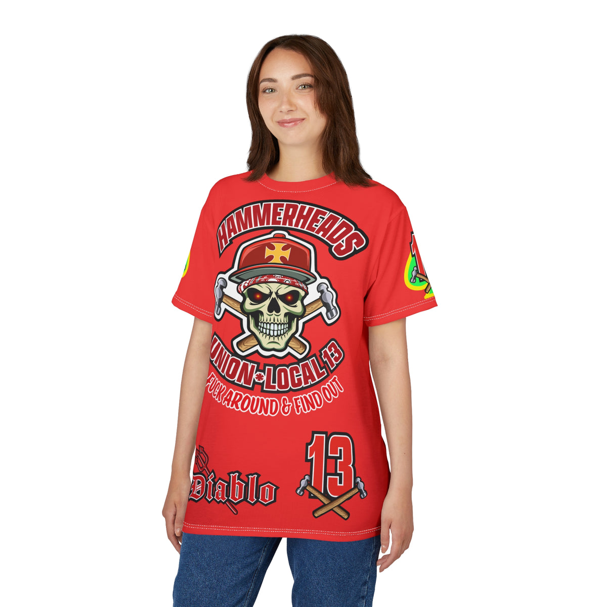 Very Special Hammerheads Union Local 13 - GIANT GRAPHICS !!!!!! - Custom HiViz Motorcycle Riding Tee Shirt _ Super Comfort and Fit