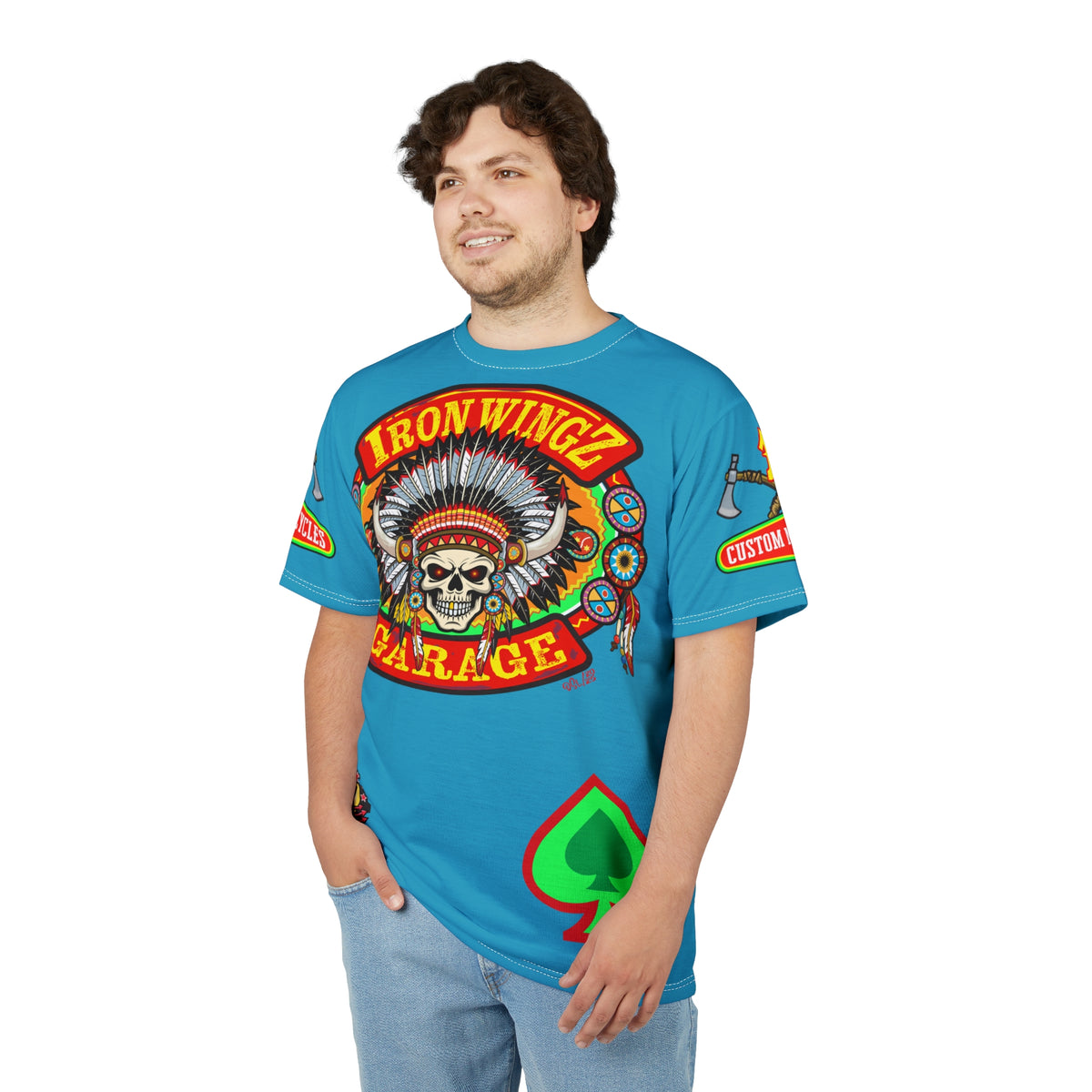 Iron WingZ Customs HiViz High Performance Electric Blue Motorcycle Riding Super Tee
