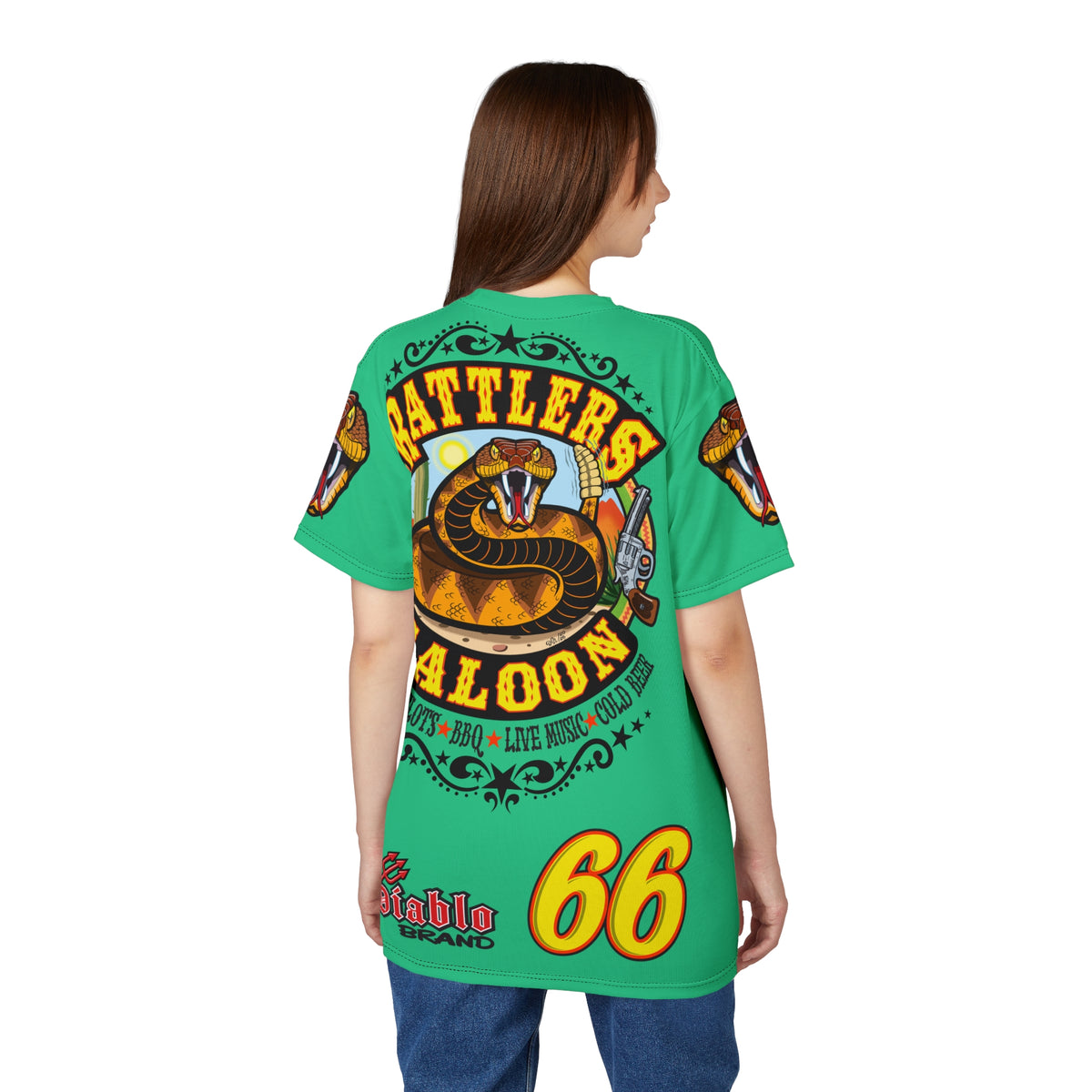 Rattlers Saloon Snake Logo Tee — Vintage Biker 66 Graphic Shirt