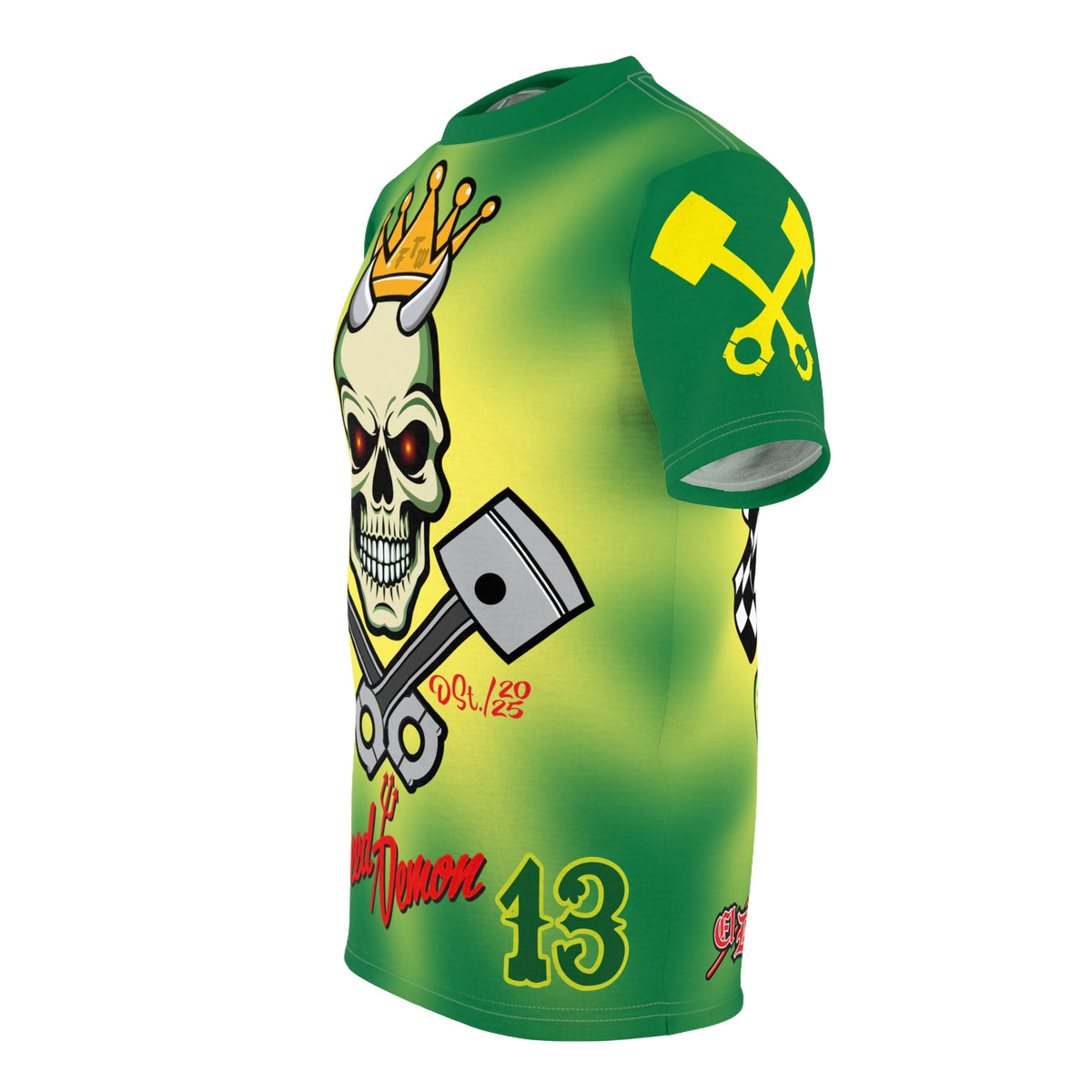 Speed Demon HiViz Tie Dye Style - Custom Motorcycle Riding Tee. - Excellent Visiblity using XL high colour graphics
