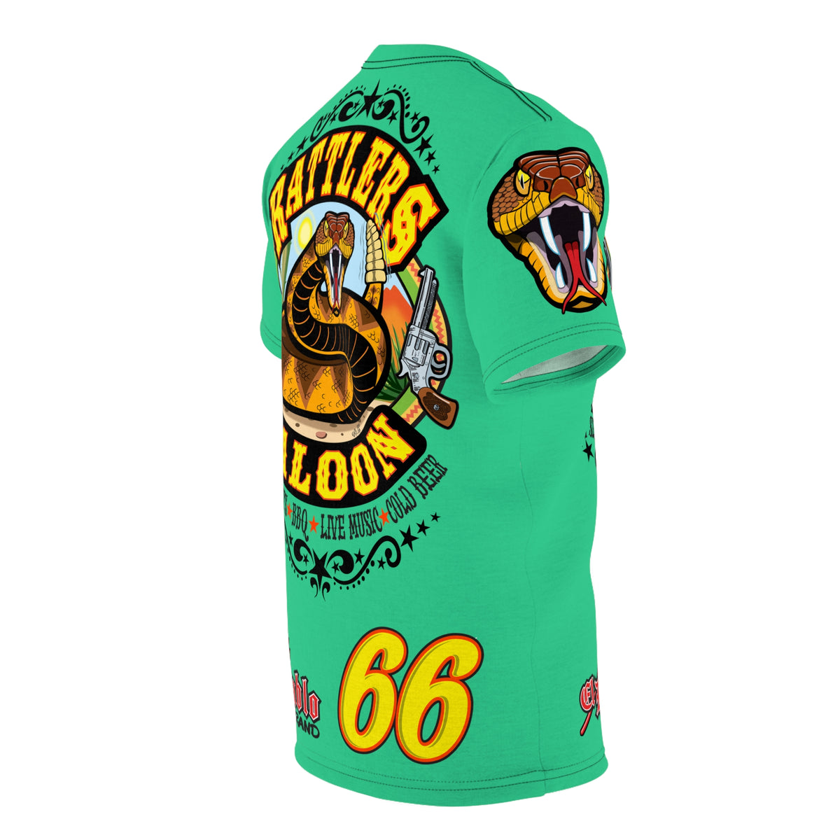 Rattlers Saloon Snake Logo Tee — Vintage Biker 66 Graphic Shirt