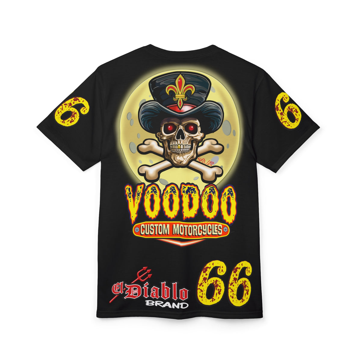 Voodoo Custom Motorcycles Black Magic XL HiViz Graphics Tee, Edgy Graphic Biker Shirt
