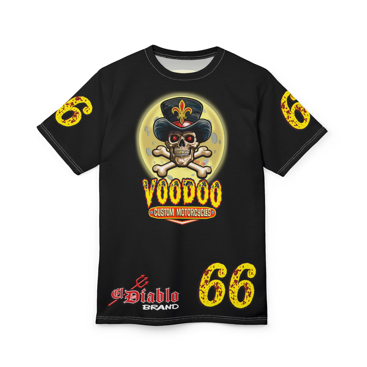 Voodoo Custom Motorcycles Black Magic HiViz Tee, Edgy Graphic Biker Shirt