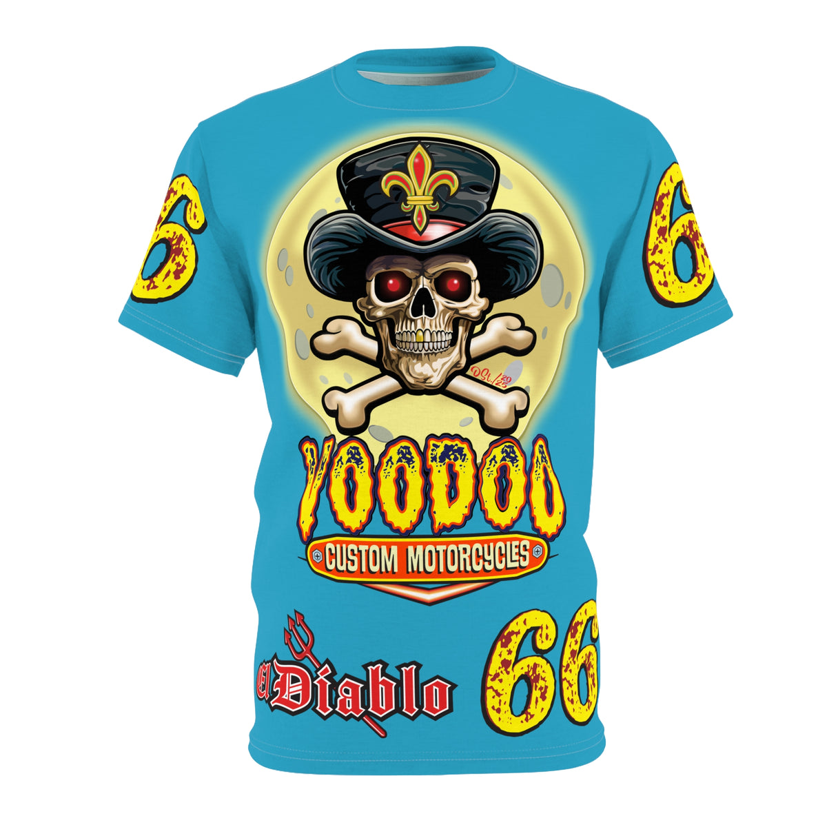 Voodoo Custom Motorcycles Electric Blue Unisex HiViz Tee, Edgy Graphic Shirt, Motorcycle Apparel, Skull T-Shirt, Perfect for Bikers