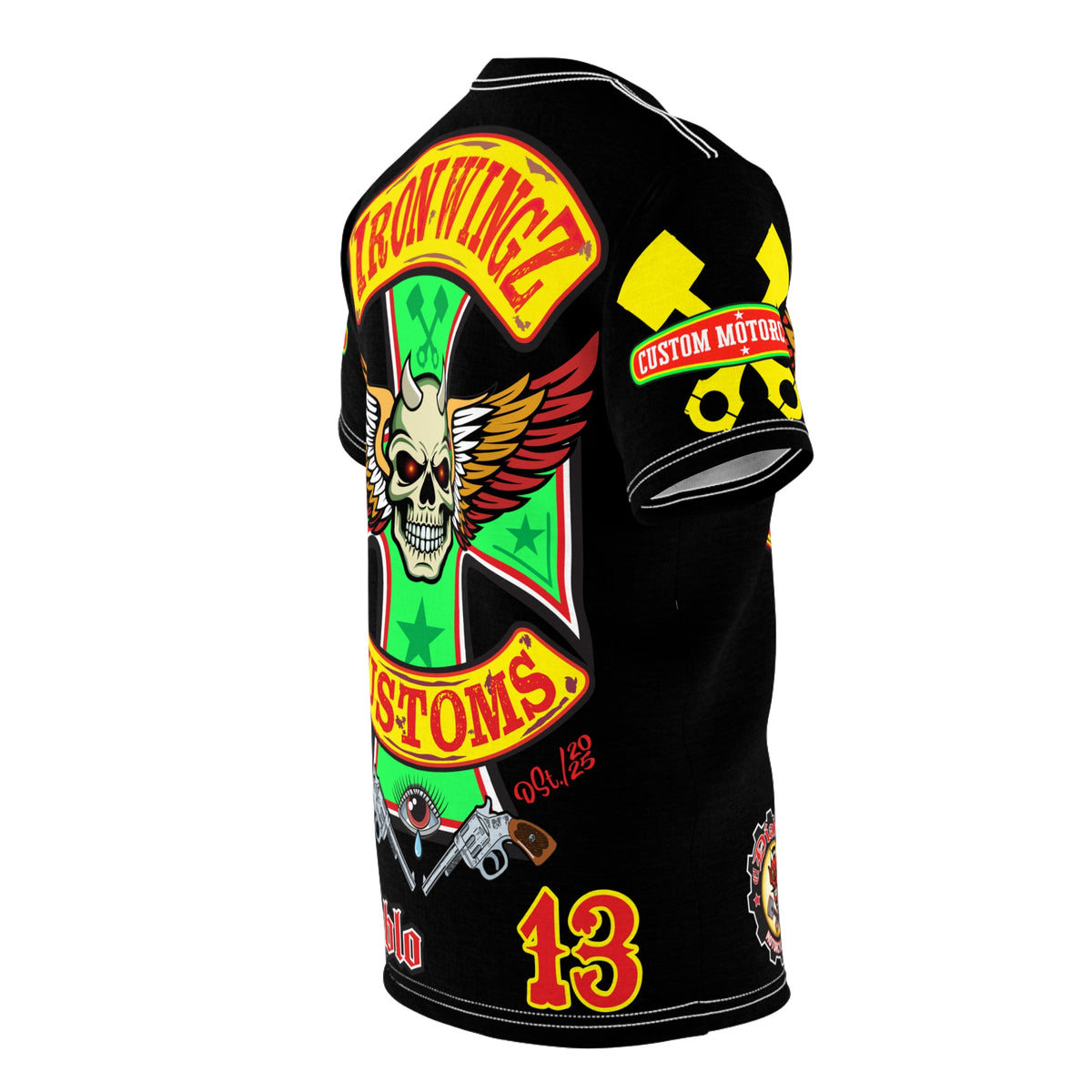 Iron WingZ Customs HIviz Graphic Super Tee, Edgy Streetwear, Customized Apparel, Gift for Bikers