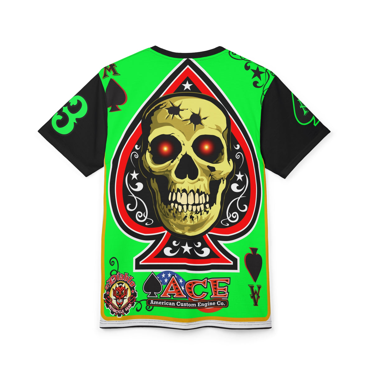 American Custom Engines ACE - Super HiViz Ace of Spades Lumina Green Back  EXTRA LARGE HiViz  Graphics