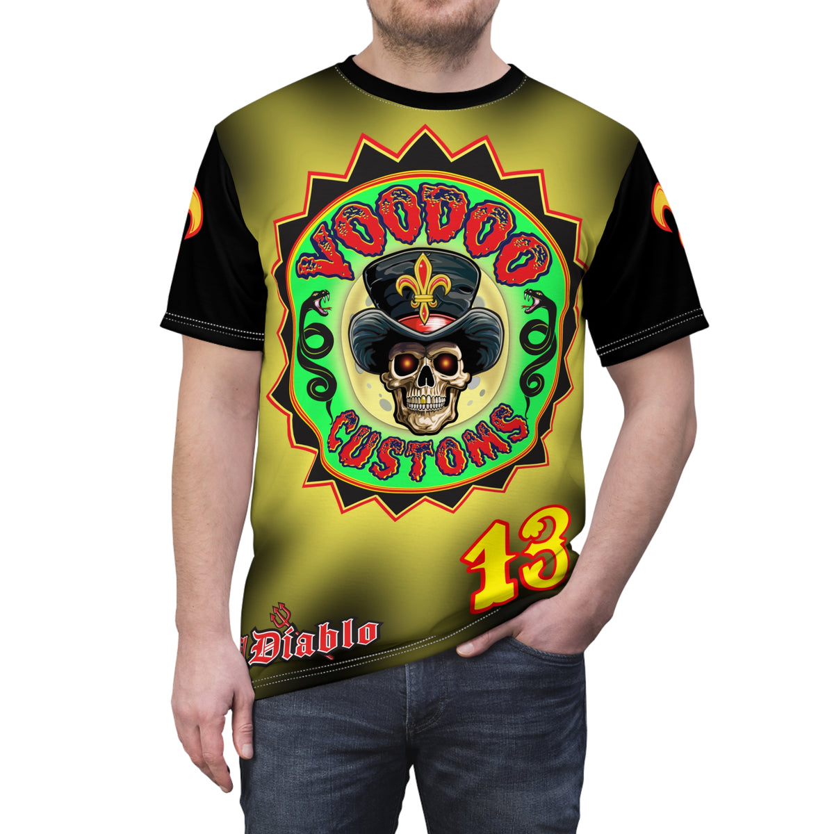 VooDoo Customs Tie Dye Black & Yelo Blast HiViz Super Tee for Harley Riders