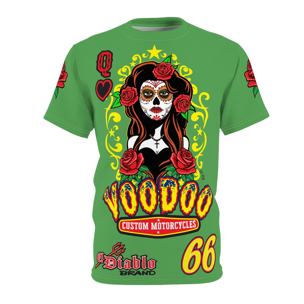 Voodoo Custom Motorcycles Tee — Queen of Hearts  Graphic Riding Super Tee