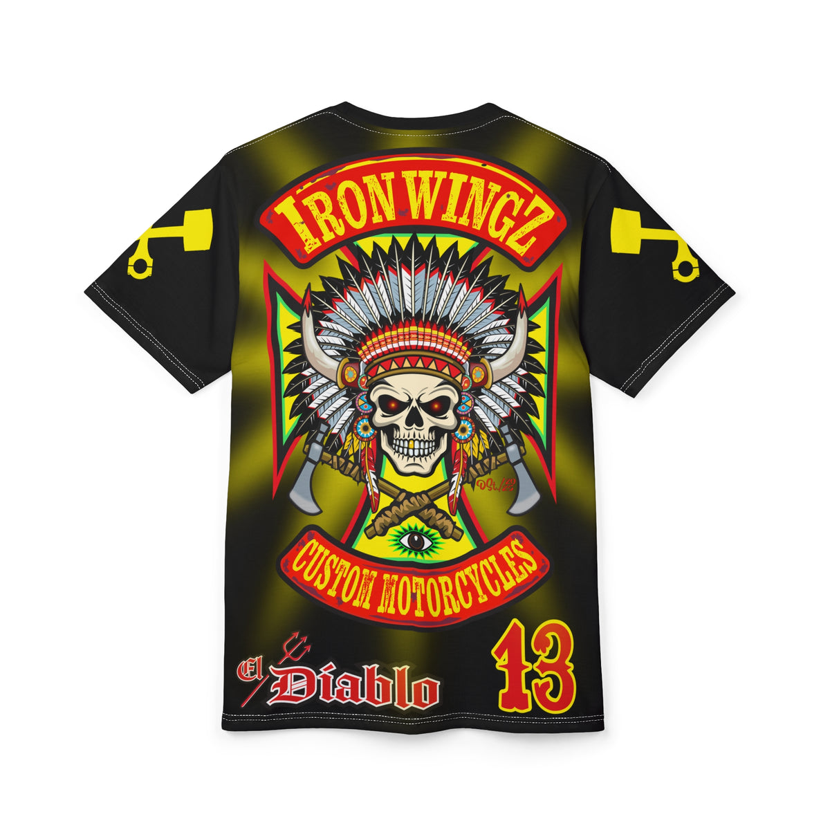 Iron WingZ Customs HIviz Graphic Super Tee, Edgy Streetwear, Customized Apparel, Gift for Bikers