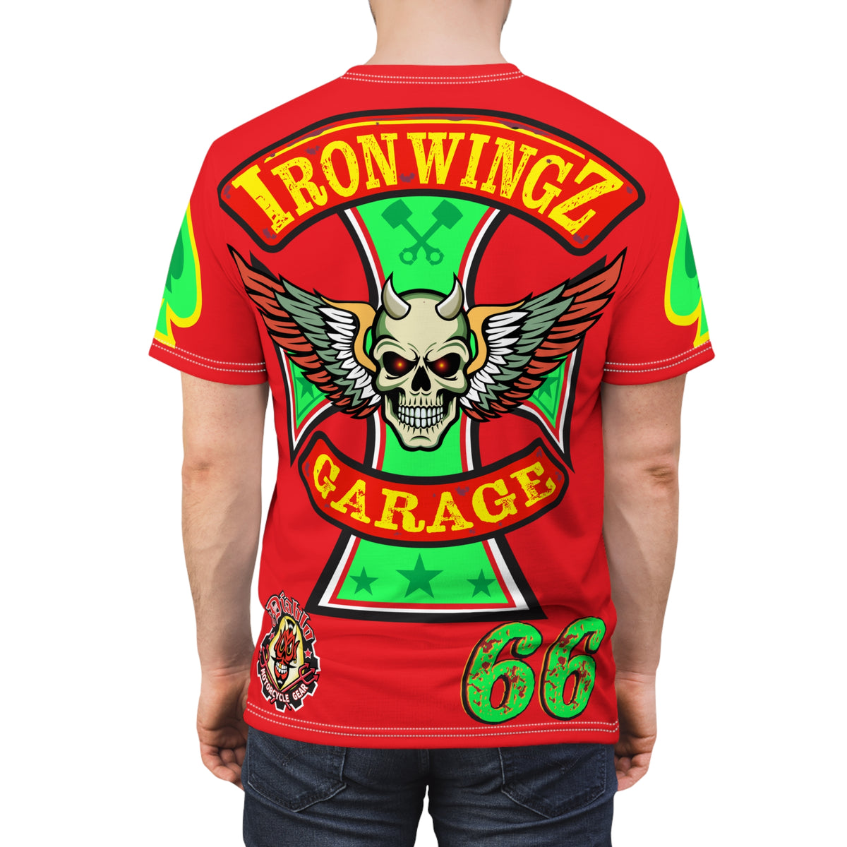 Iron Wingz Custom Motorcycle Skull Super Tee - Badazz Harley Riding HiViz Tee