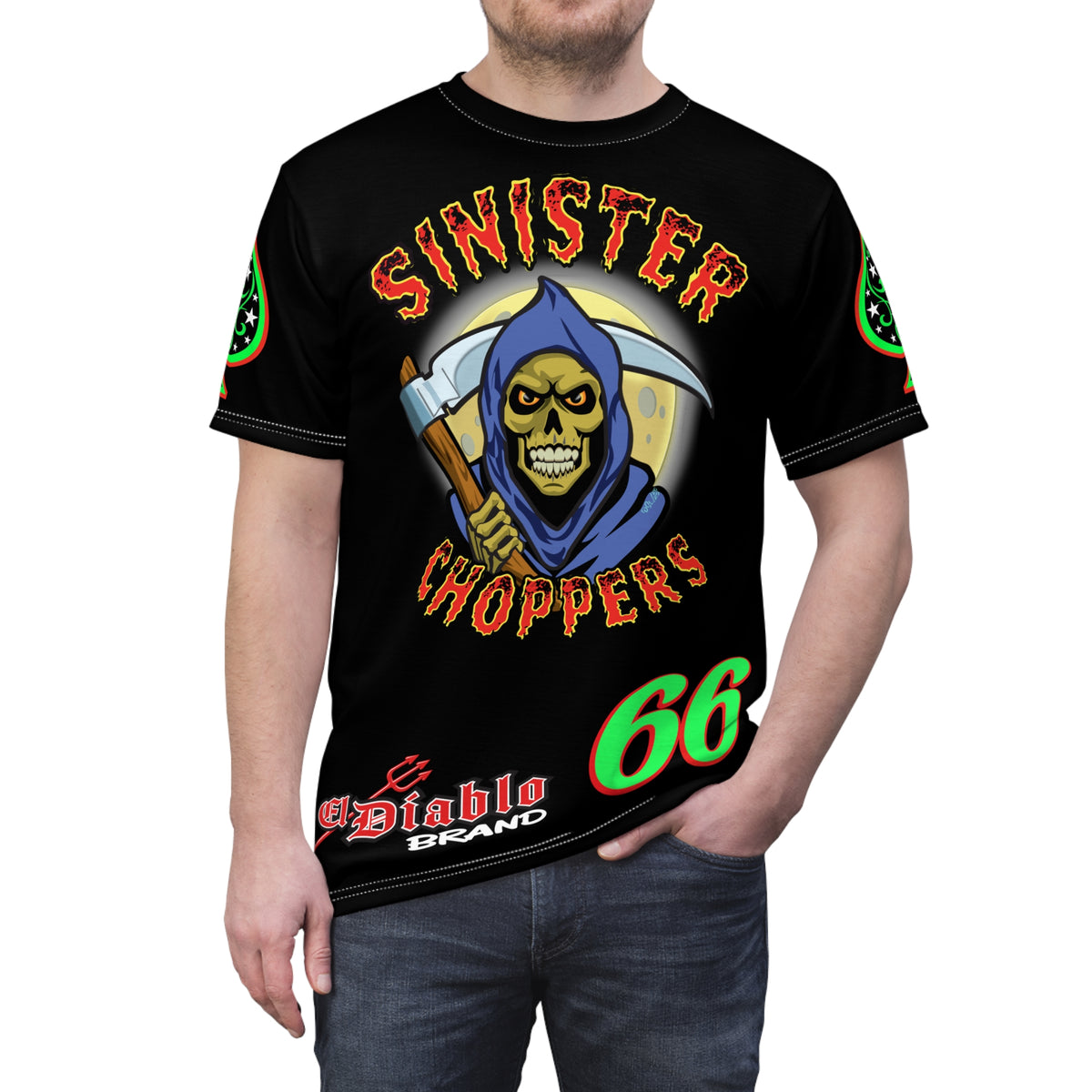 SRT Sinister Choppers Reaper Super Riding Tee - Gothic Graphic T-Shirt for Motorcycle Riders