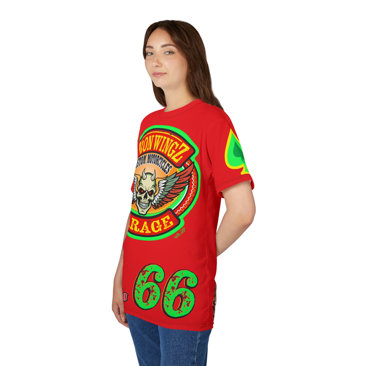Iron Wingz Custom Motorcycle Skull Super Tee - Badazz Harley Riding HiViz Tee