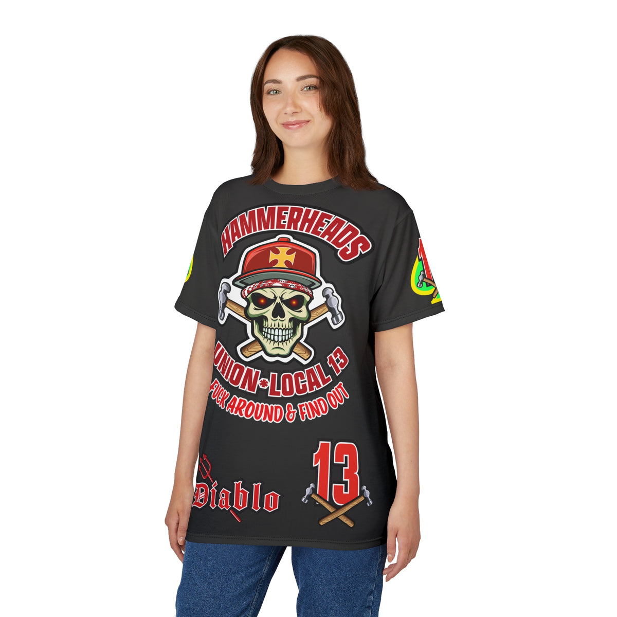 Very Special Hammerheads Union Local 13 - GIANT GRAPHICS !!!!!! - Custom  Motorcycle Riding Tee Shirt _ Super Comfort and Fit