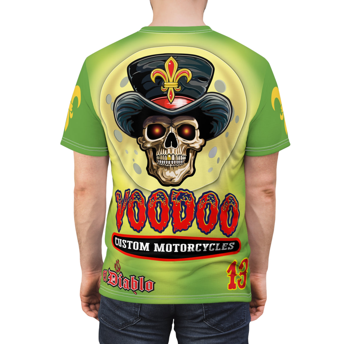 Voodoo Custom Motorcycles Unisex Tee - Edgy Tie Dye Skull Design for Bikers