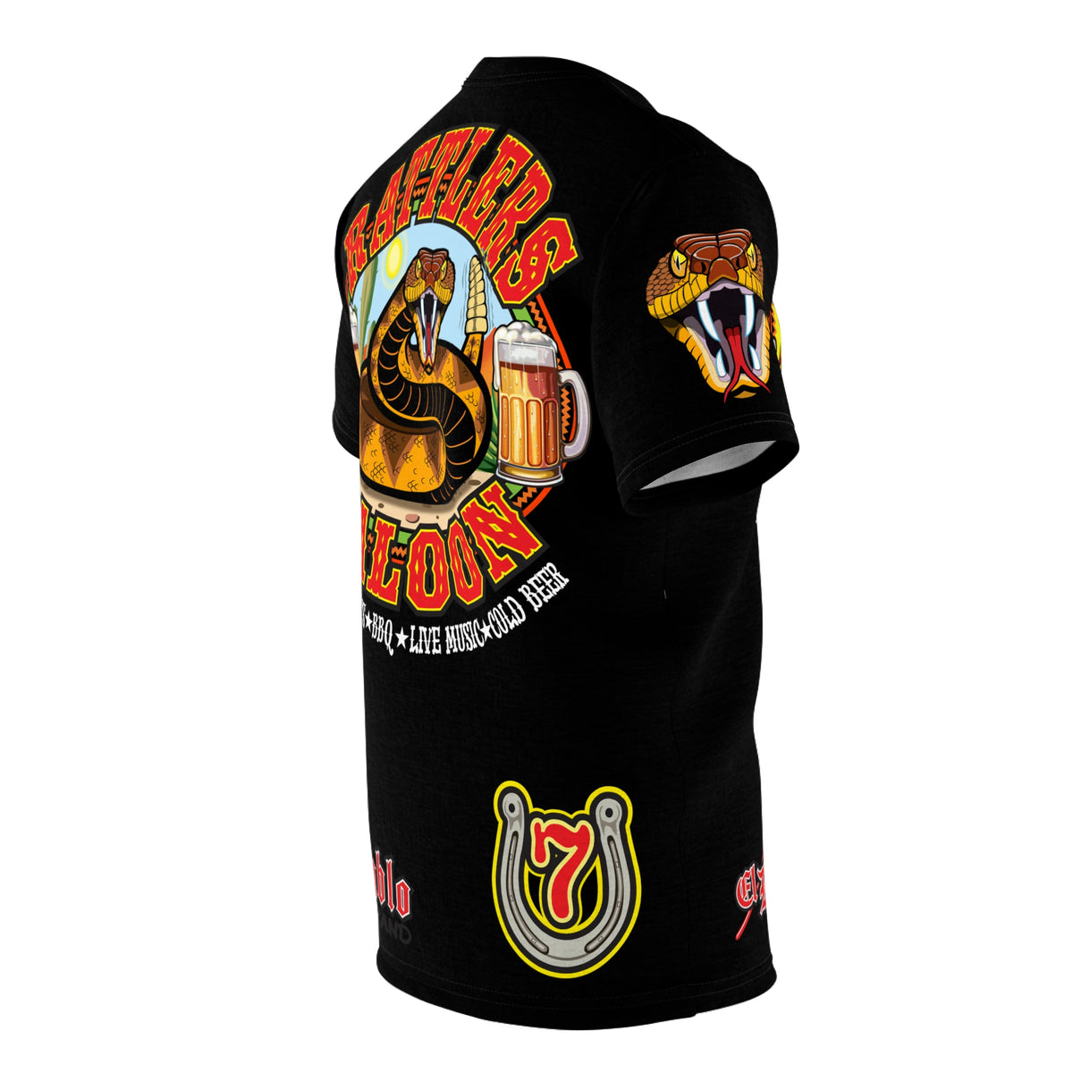 Rattlers Saloon  BADAZZ BLACK SUPER TEE — Vintage Biker 66 Graphic Shirt