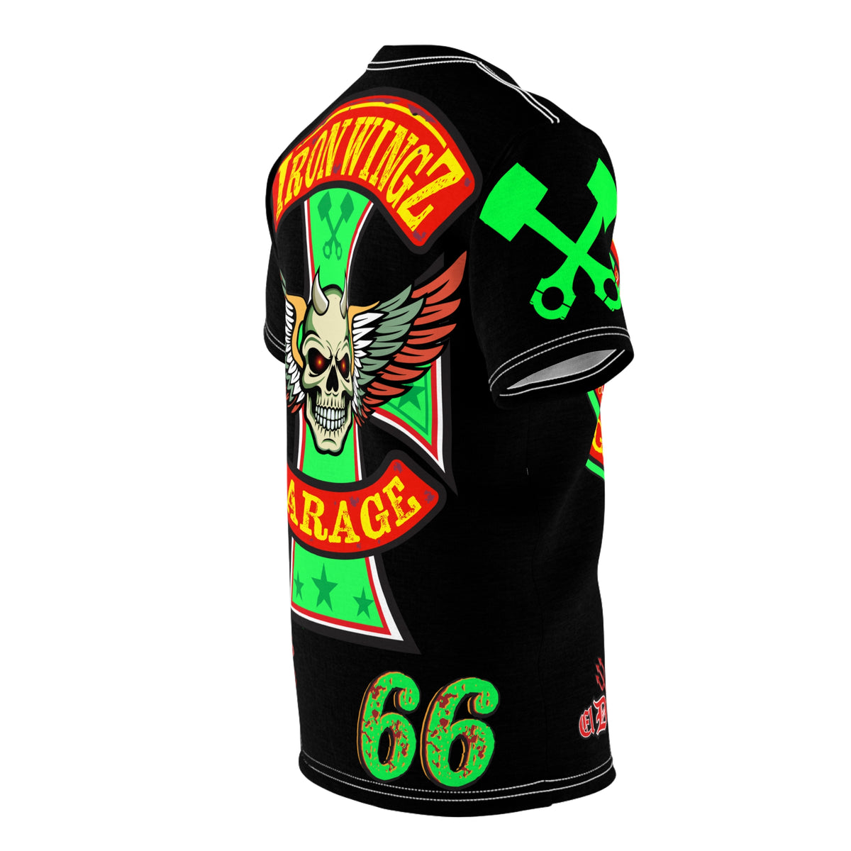 Iron Wingz Custom Motorcycles Super Tee - Badazz Harley Riding HiViz Tee