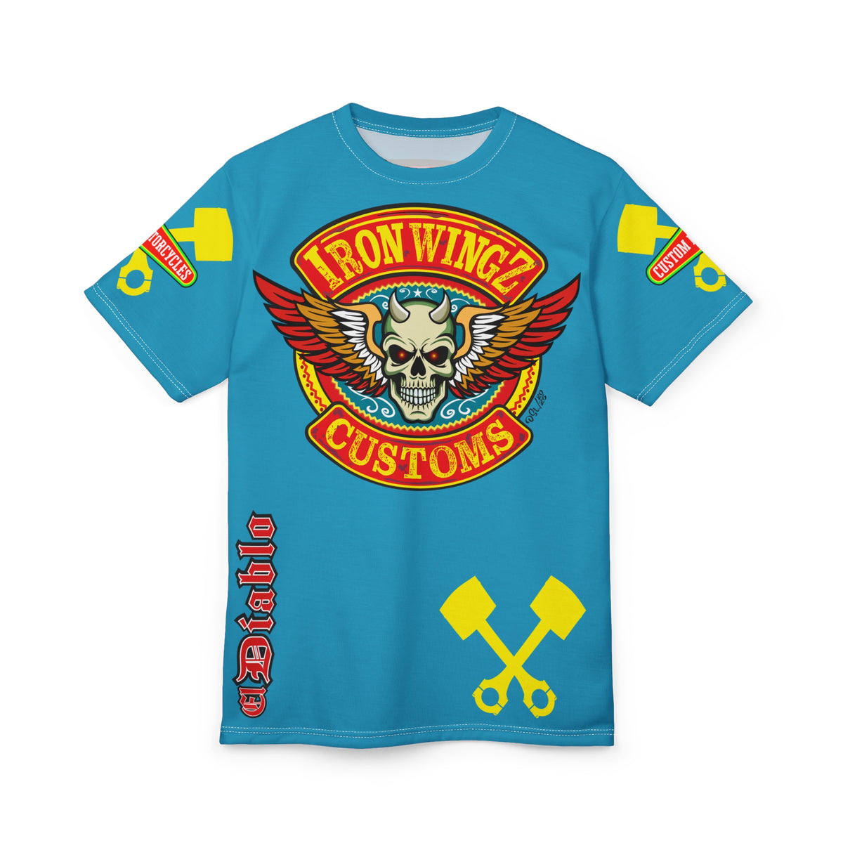 Iron Wingz Garage HiViz Super Tee, Unisex Graphic T-Shirt, Rockabilly Style Shirt, Alternative Fashion Top, Perfect Gift for Bikers