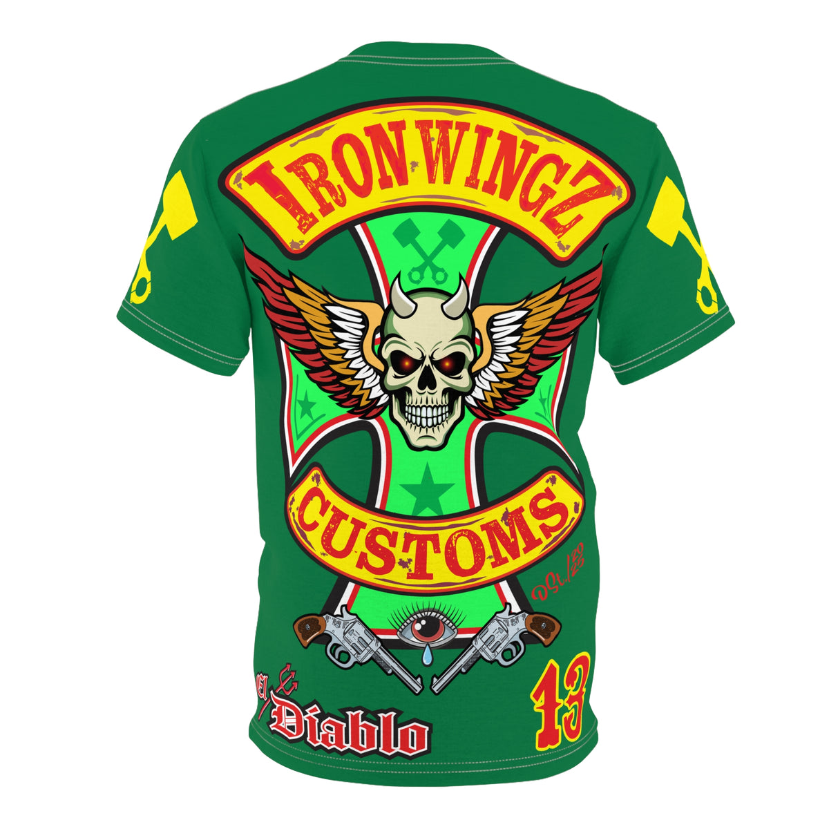 Iron WingZ Customs HIviz Graphic Super Tee, Edgy Streetwear, Customized Apparel, Gift for Bikers