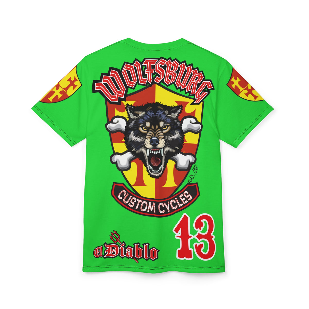 Very Special Wolfsburg Custom Cycles HiViz Graphic Super Tee for Bikers