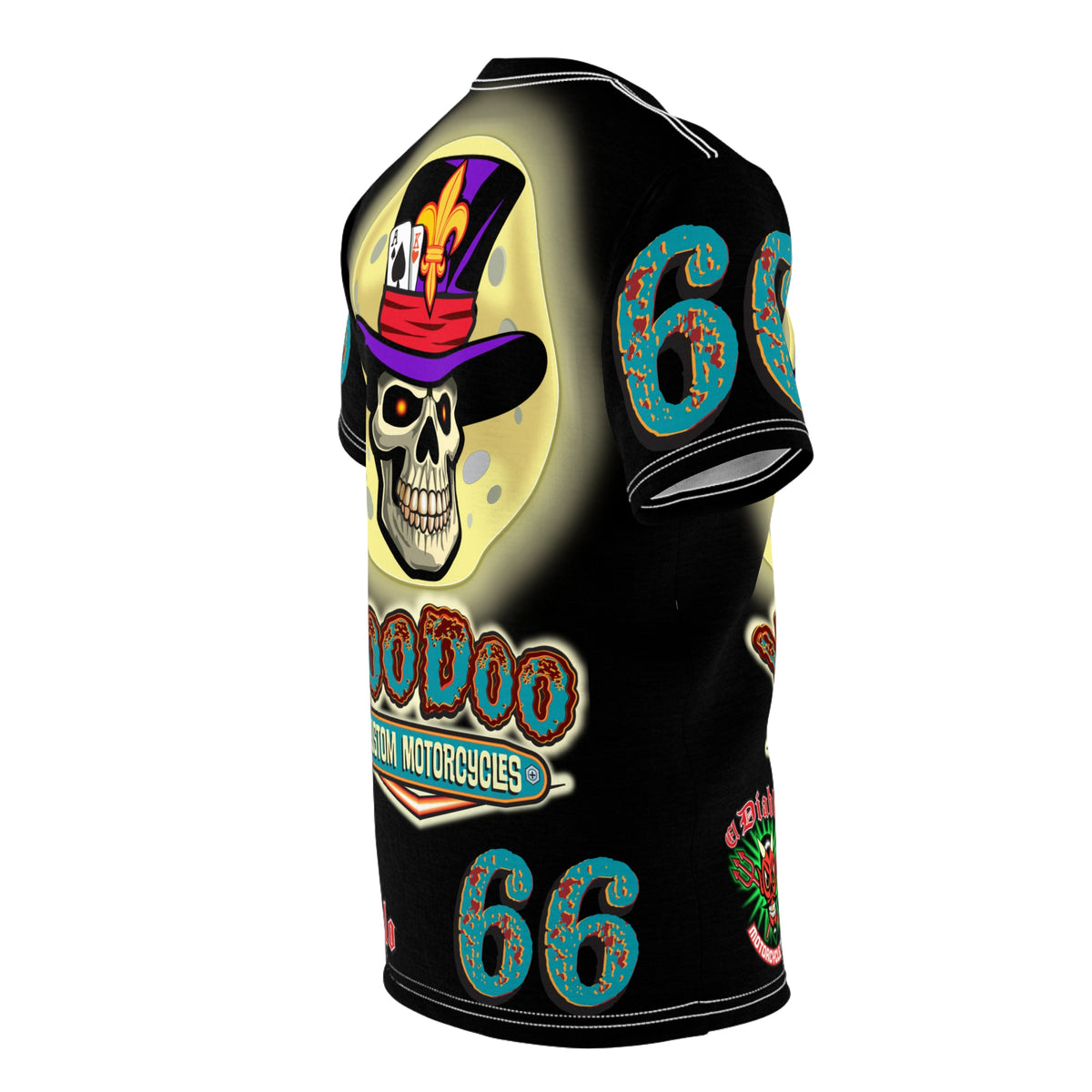 Voodoo Custom Motorcycles Ragin' Cajun Super Tee - Edgy Skull Design for Motorcycle Enthusiasts