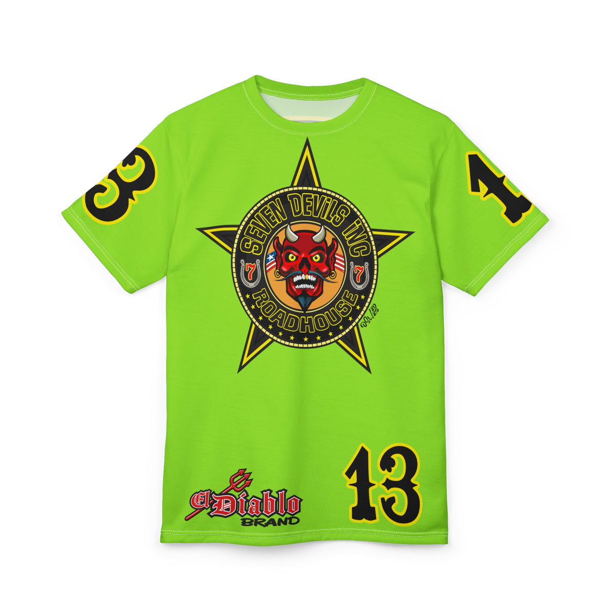 Very Special Seven Devils Inc. Roadhouse HiViZ Super Tee — Extreme Edgy Graphics - Bad Attitude Custom Biker Riding Gear