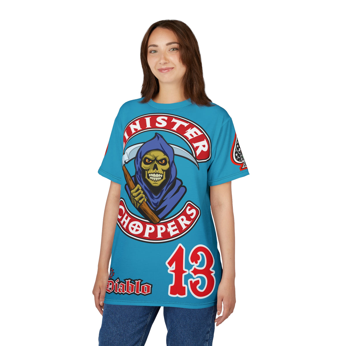 Sinister Choppers HiViz Custom Motorcycles- Electric Blue Reaper Super Tee - High Performance Riding Wear