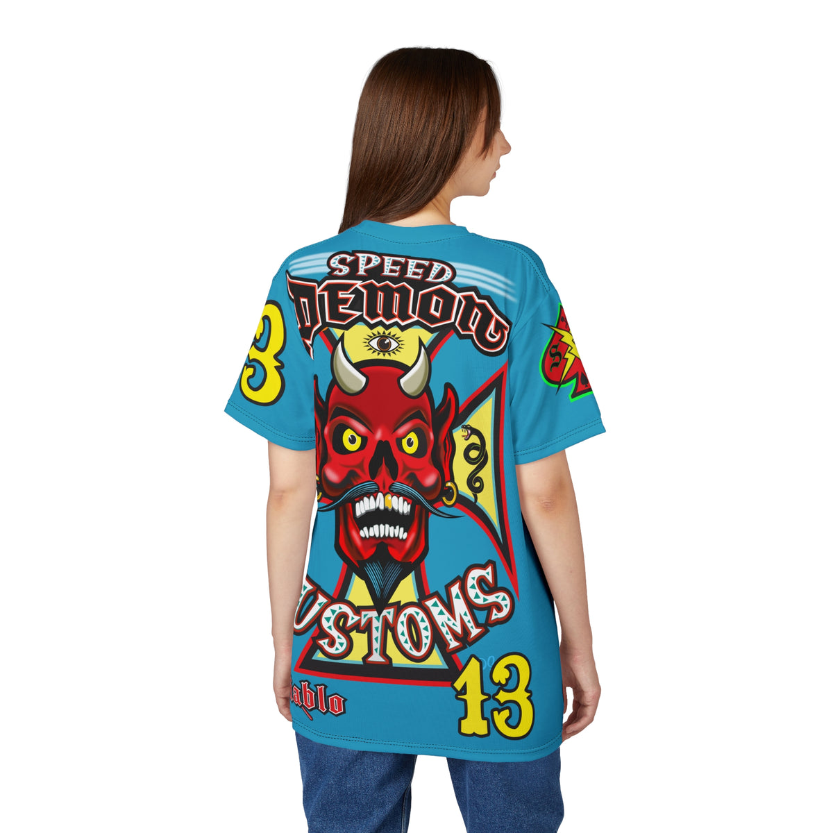 Speed Demon Custom Hell Fire HiViz Unisex Tee - Bold Graphic Harley Enthusiast Super T