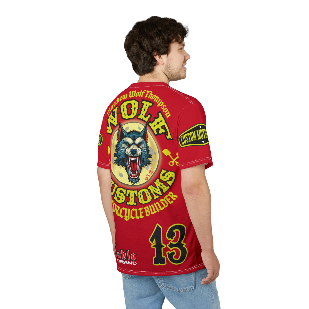 MWT Wolf Customs 13 Black & Lumina Graphics -- Super Riding Tee — Retro Motorcycle Club Shirt, The Best Biker Riding Tee EVER !!!