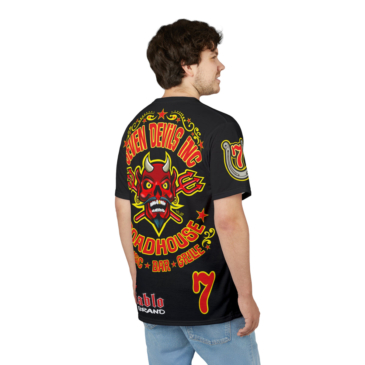 SRT Seven Devils RoadHouse Custom Super Riding Tee - Retro Devil Style Graphic Style