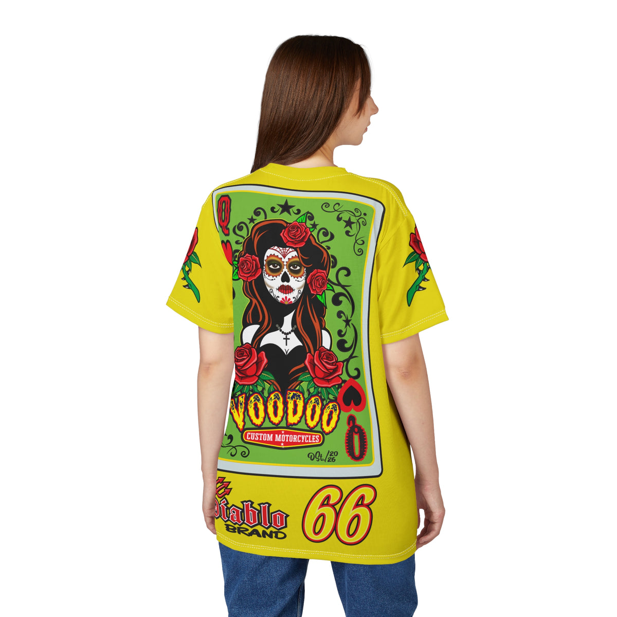 VERY Special HIVIZ Voodoo Custom Motorcycles Tee — Queen of Hearts Graphics - Super Riding Tee