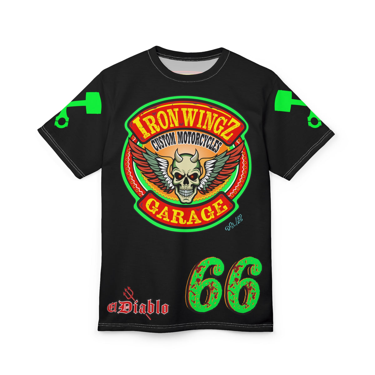 Iron Wingz Custom Motorcycles Super Tee - Badazz Harley Riding HiViz Tee